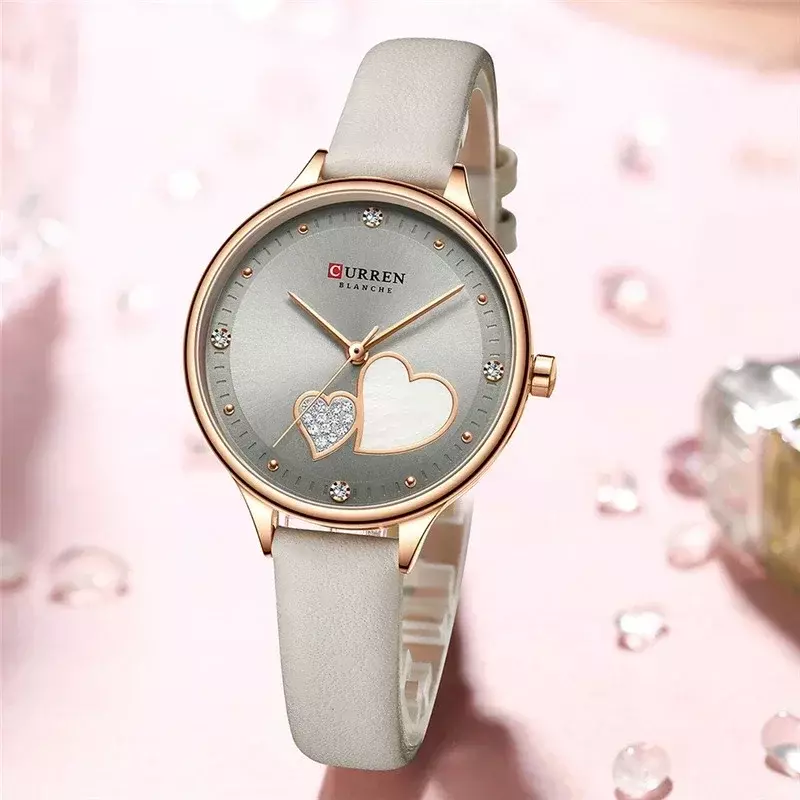 Curren jam tangan wanita mewah jam tangan kuarsa modis emas berlian buatan untuk wanita hadiah jam kulit tahan air wanita