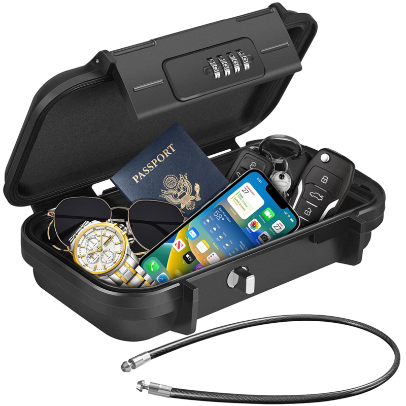 Caja de Seguridad portátil para viaje, caja de seguridad de gran capacidad con cerradura de código, impermeable, con mango de Cable extraíble