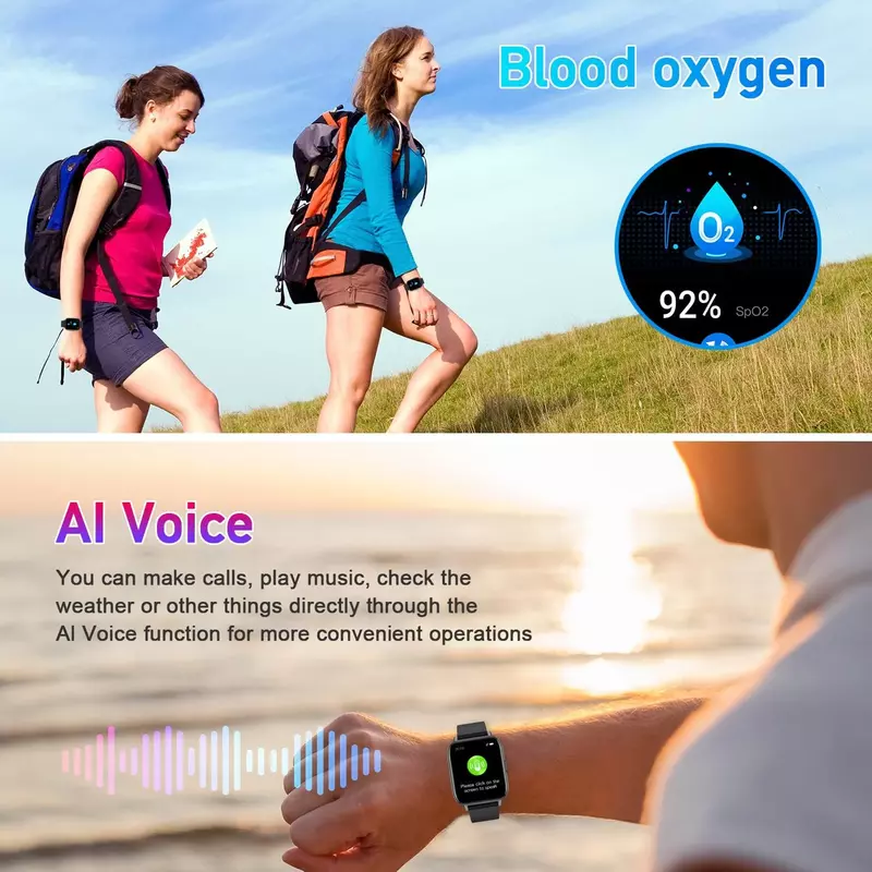 ساعة ذكية مقاومة للماء P75 للرجال والنساء ، شاشة عرض عالية الدقة ، اتصال بلوتوث ، ضغط الدم ، معدل ضربات القلب ، جهاز مراقبة النوم ، IPX8