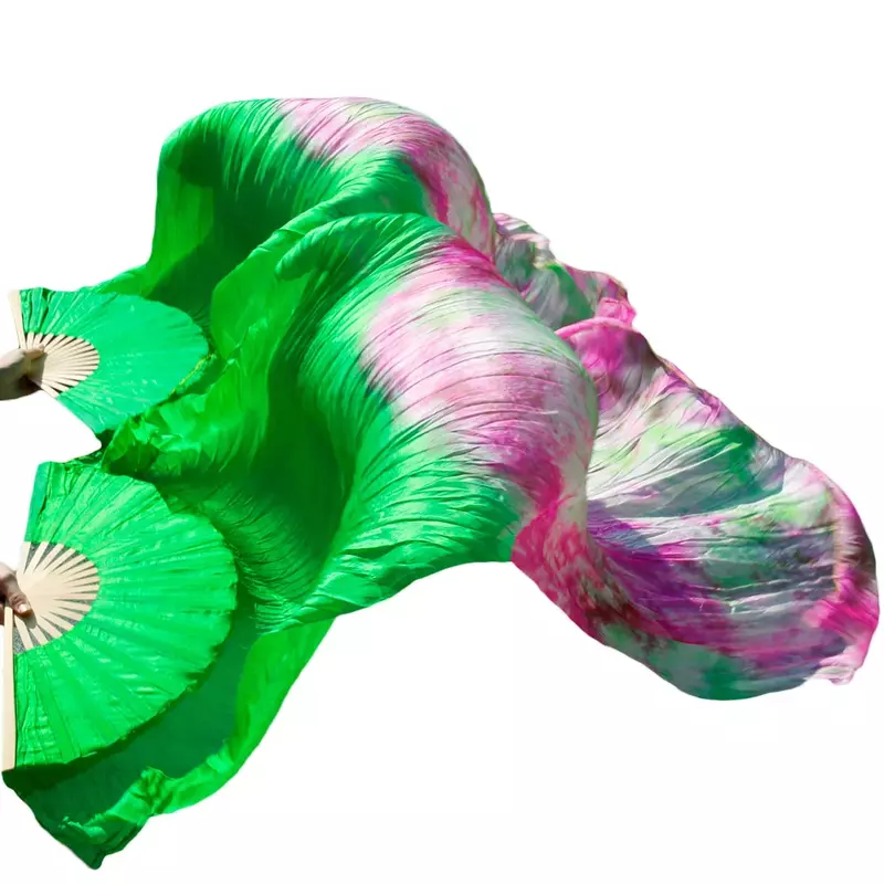 wholesale 1pc right fans+1 pc left fans 5 size*0.9m(XX"*35") hand painted belly dance silk fan veil, green color mix color