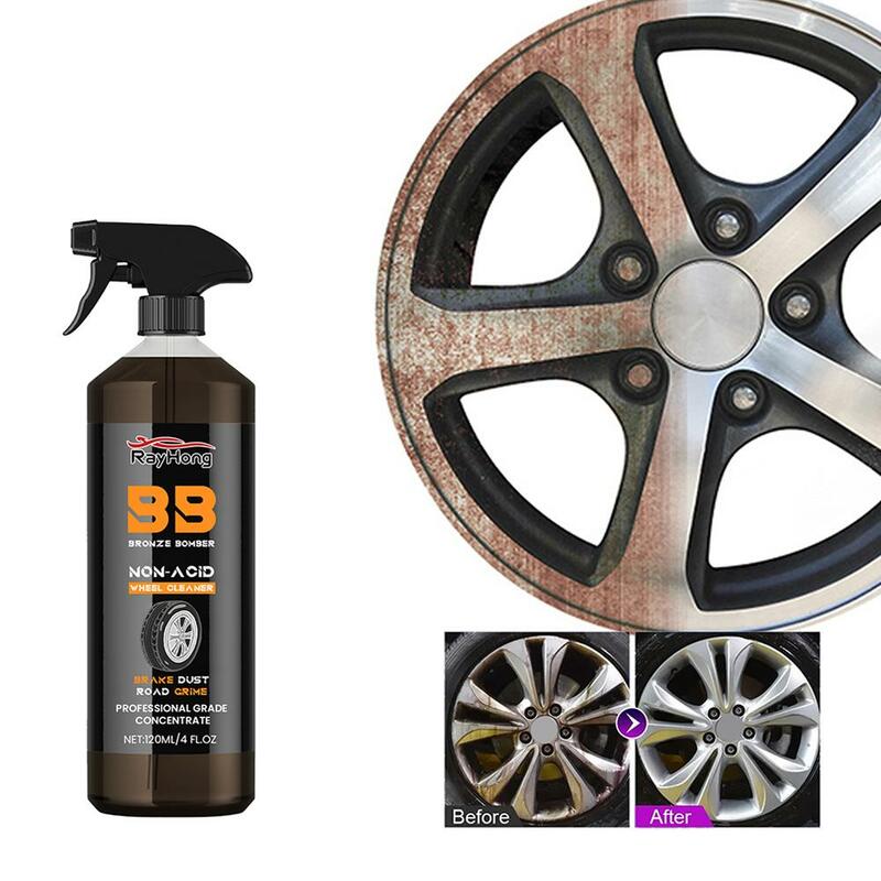 Limpiador de ruedas no ácido de 120ml, limpieza de óxido de Metal, eliminación de polvo de coche, Kit de eliminación de aerosol de detalle, químico automático U4H7
