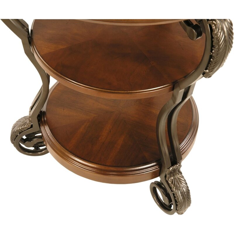 Mesa auxiliar tradicional para silla, acabado a mano, con 2 estantes fijos, color marrón oscuro