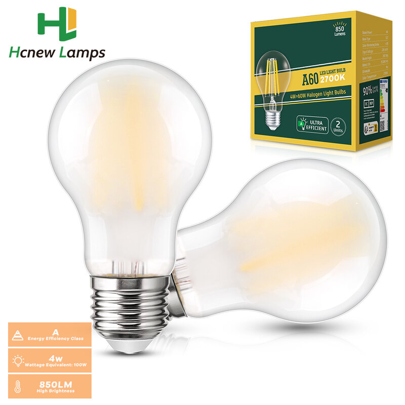 2 opakowania oszronione żarówki LED A19 E27 220V 4W 850 lumenów klasa efektywności energetycznej miękki biały 2700K bez przyciemniania żarówki LED