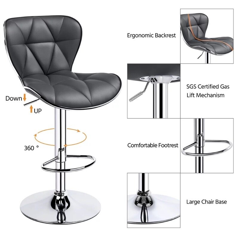 Ajustável Mid-Back Faux Leather Bar Stool, Bar Chair, Alden design, conjunto de 2