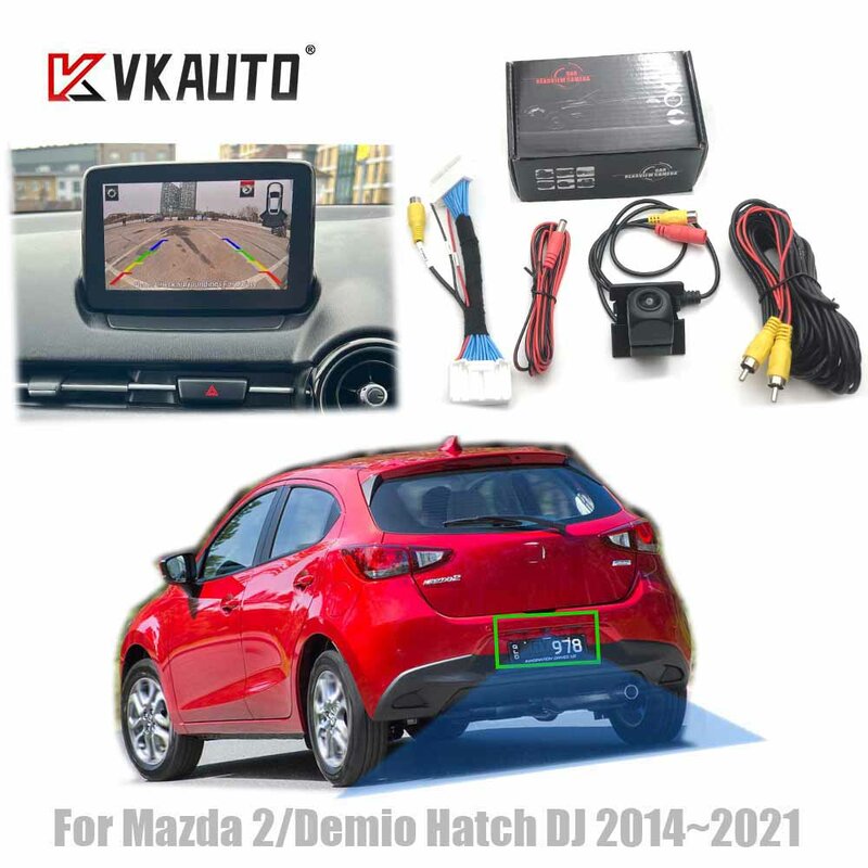 Vkauto für mazda 2 demio dj luke 2015 ~ 2023 fisch auge rückfahr kamera arbeiten mit oem stereo backup reverse parking kamera adapter
