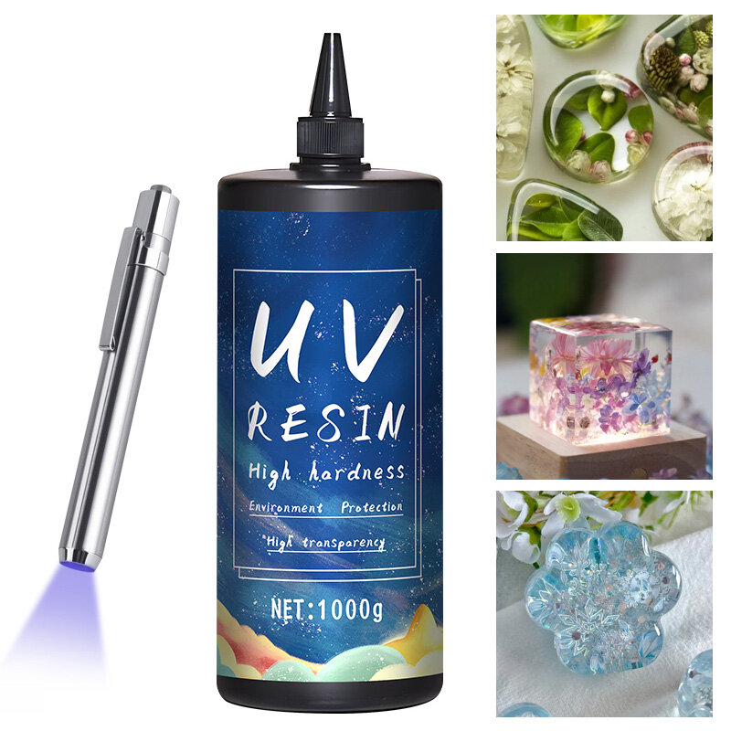 Cola de resina UV para jóias DIY, resina epóxi e lâmpada UV, alta transparência, secagem rápida, alta dureza, 20g, 50g, 100g, 250g, 1000g