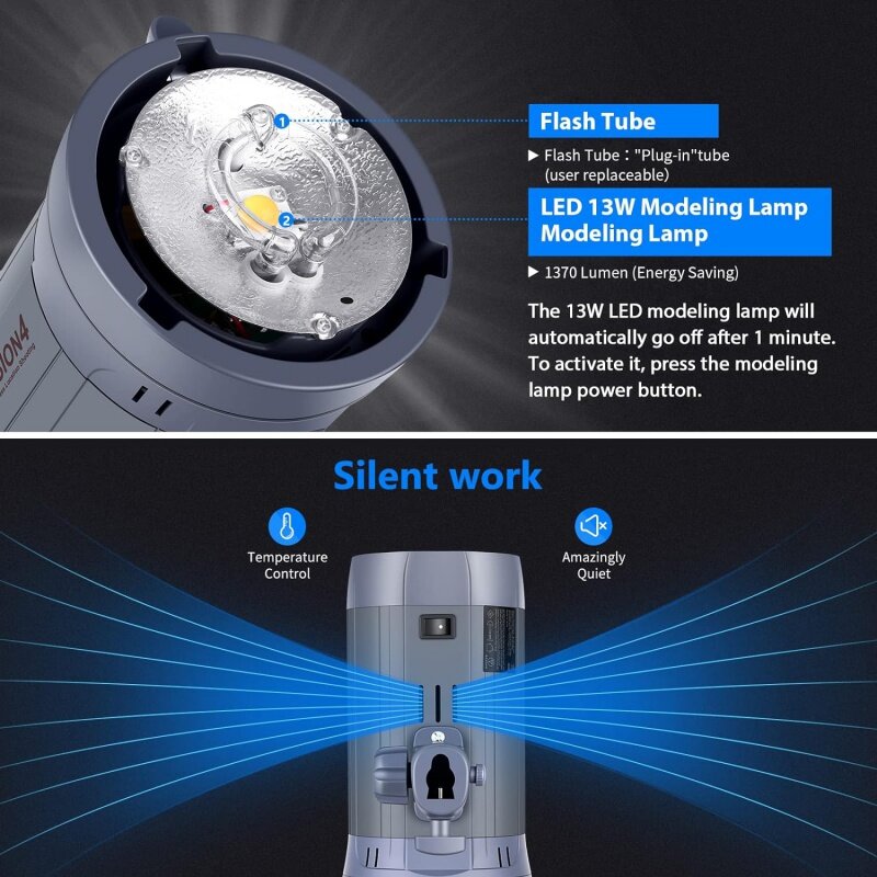 Neewer Vision 야외 스튜디오 플래시 스트로브 리튬 이온 배터리 구동 무선 모노라이트, 2.4G 무선 트리거, 1000 풀, 4 300W
