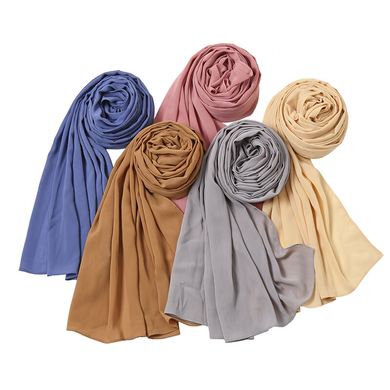 2023 Fashion Lurex Striped Chiffon Hijab Lady Soft Shawls and Wraps Crinkle Scarves Wrinkle Islamic Shawls Muslim Sjaal 175*70Cm
