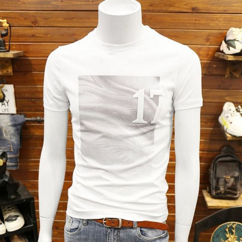 Camiseta estampada com o pescoço em O, pulôver casual solto, tops de manga curta, camiseta na moda coreana, roupa de verão, nova, 2024