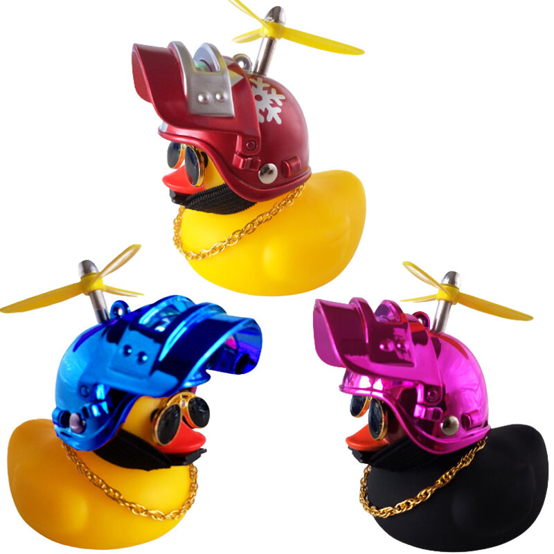 Ornamen mobil mainan anak, aksesori helm bebek kuning kecil lucu dengan baling-baling pemecah angin bebek otomatis dekorasi Internal