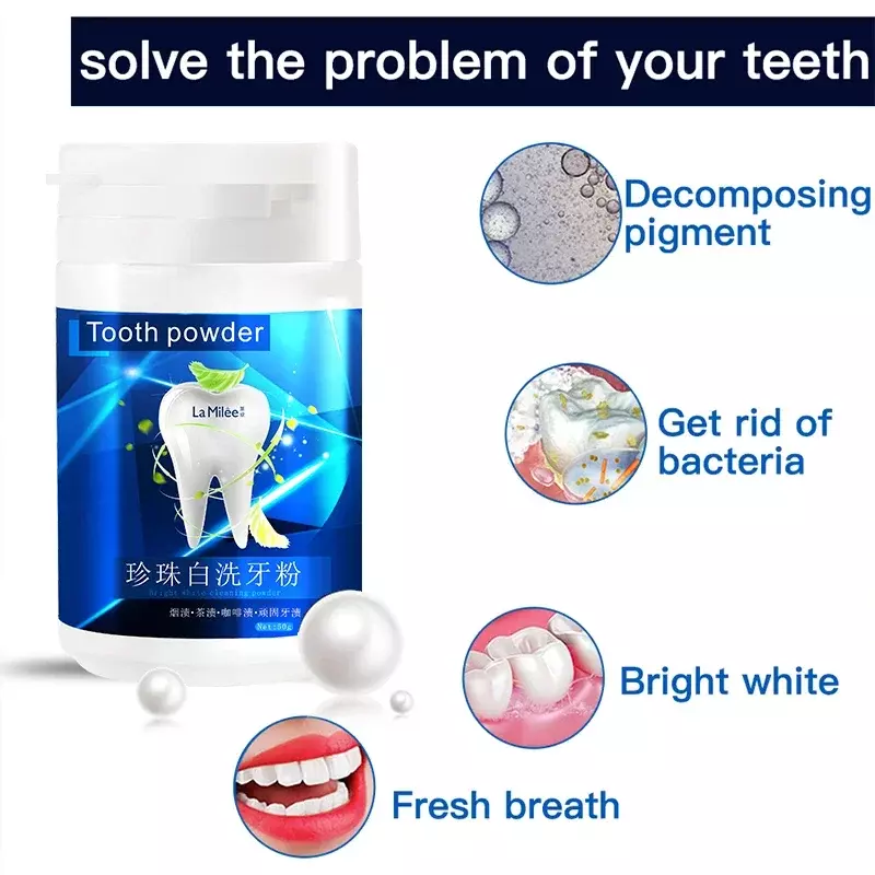 Dentes Whitening Cleansing Powder, Remoção Rápida Mancha, Creme Dental Físico, Higiene Oral, Melhorar os Cuidados Halitose, 50g