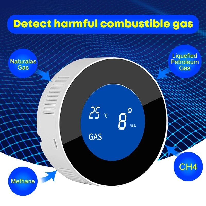 WiFi wersja domowa kuchnia ekspert ds. Bezpieczeństwa aplikacja Tuya wyciek gazu ziemnego czujnik alarmu wykrywacz gazów palnych syreny z wyświetlaczem LCD