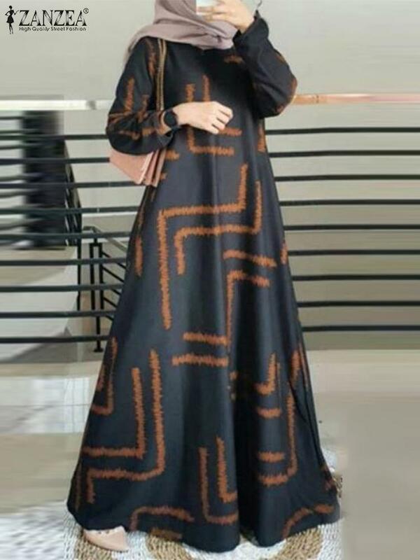 ZANZEA-Robe musulmane élégante à imprimé floral pour femmes, robe d'été maxi à manches longues, caftan éducatif, Abaya de Turquie, printemps, 2024