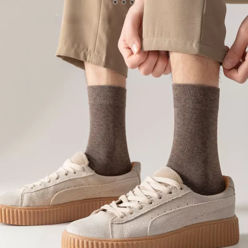 ถุงเท้าผู้ชายผ้าคอตตอนคอมบ์สำหรับนักธุรกิจชายชุดเดรสยาว3คู่/เซ็ตถุงเท้ายาวหนาสีทึบลำลองสำหรับฤดูหนาว