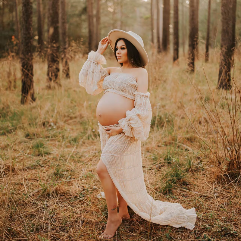 Accesorios de fotografía de maternidad, vestido Sexy de gasa de tul de dos piezas, bohemio para sesión de fotos del embarazo, estilo bohemio para Baby Shower