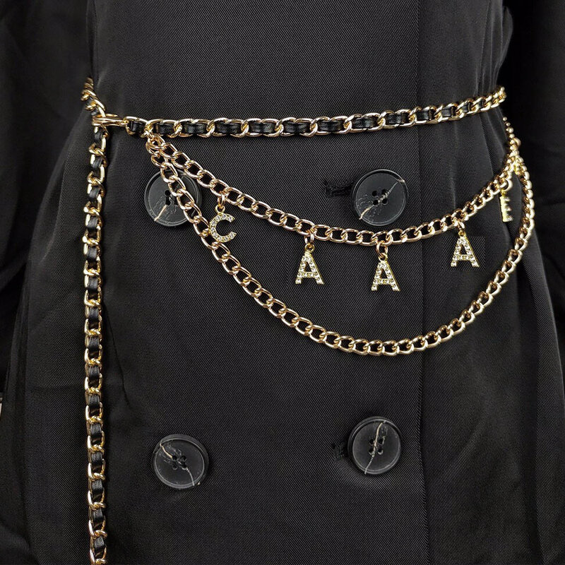 Cadena de cintura con letras incrustadas de diamantes para mujer
