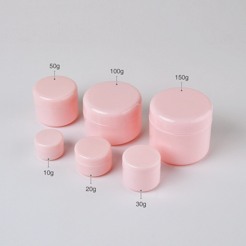 10g-150g vasetto per crema contenitore per trucco in plastica rosa campione scatola per imballaggio cosmetico vaso per trucco vuoto bottiglie riutilizzabili