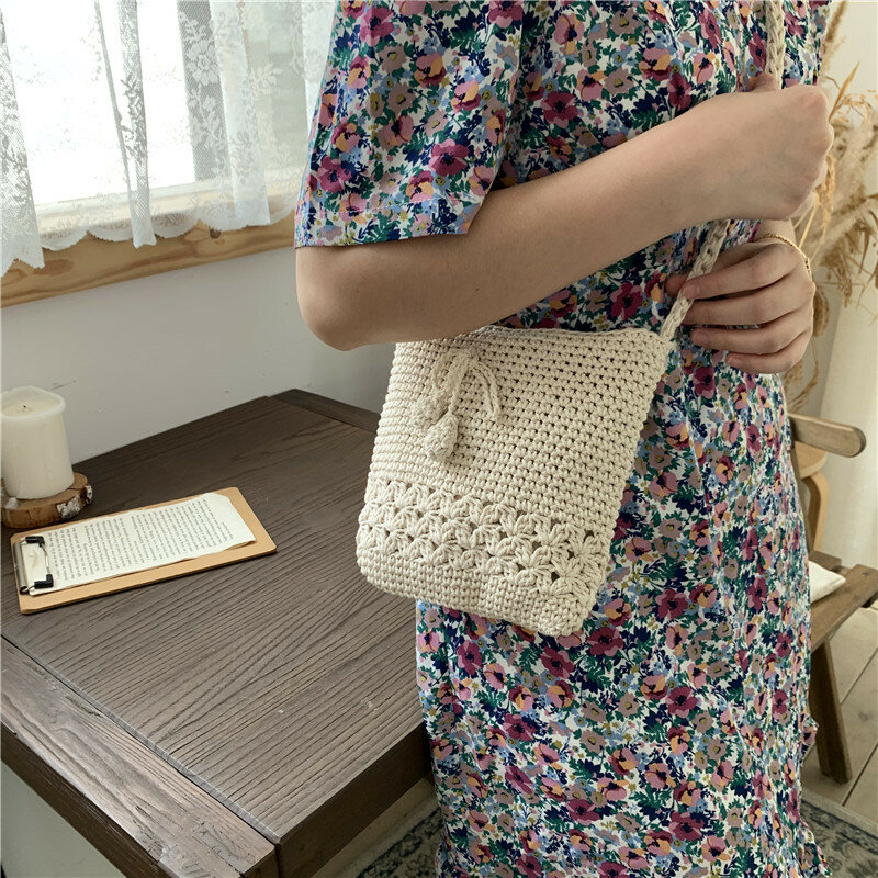 Женская богемная сумка летняя сумочка из соломы New, сумка через плечо, тканая сумка, вязаный с бантом, ранцы, летняя мини-сумка