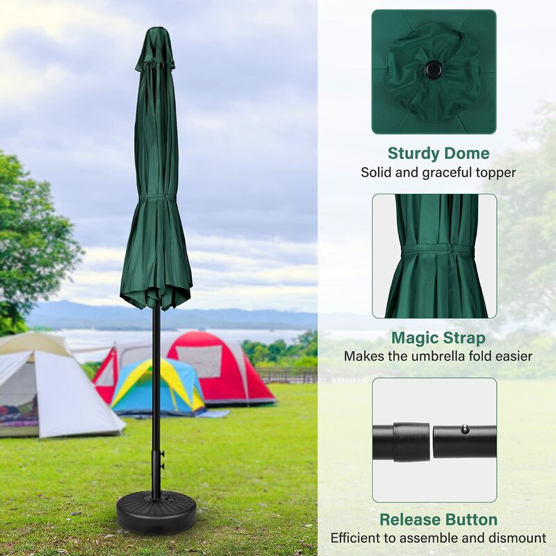 Deluxe pátio guarda-chuva, mesa ao ar livre mercado quintal guarda-chuva, botão, inclinação, manivela, verde, 9'