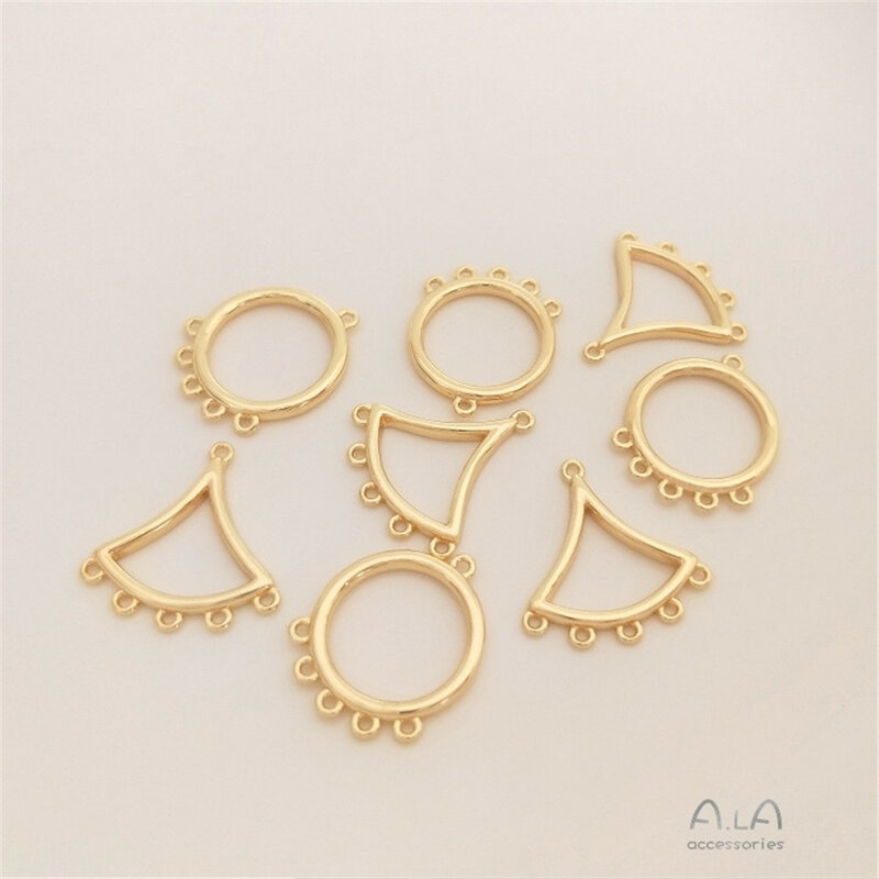 Jupe circulaire enveloppée en or 14 carats, bijoux faits à la main, accessoires de bricolage, connecteur en forme d'éventail, cinq pompons de confrontation, matériau de boucle d'oreille, K099