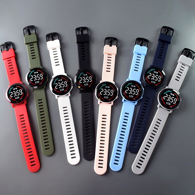 นาฬิกากีฬา LED เรืองแสง2024ใหม่แฟชั่นกันน้ำทรงกลมสำหรับเด็กผู้ชายนาฬิกาดิจิตอลเด็กผู้หญิงนาฬิกากันน้ำสำหรับเด็ก