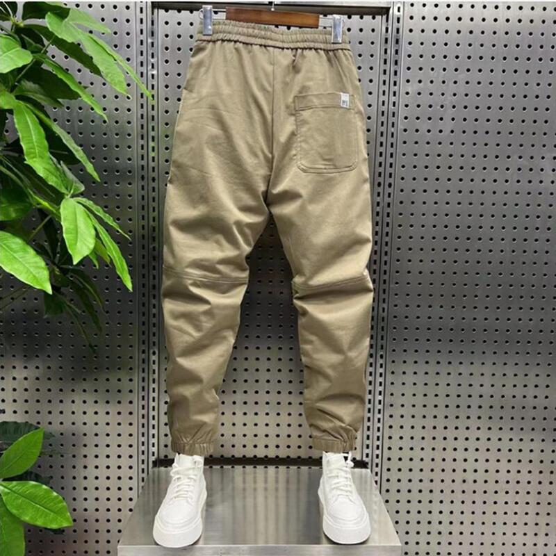 Solid Color Pants Stylish Men's Elastic Waist Sweatpants with Pockets for Winter Sports Ankle Length Solid Color Trousers Men