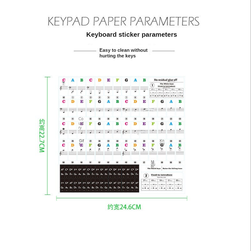 Pegatinas de Teclado de Piano transparentes de 49/54/61/88 colores, teclado electrónico, tecla de Piano, pegatina de nota, símbolo para teclas blancas