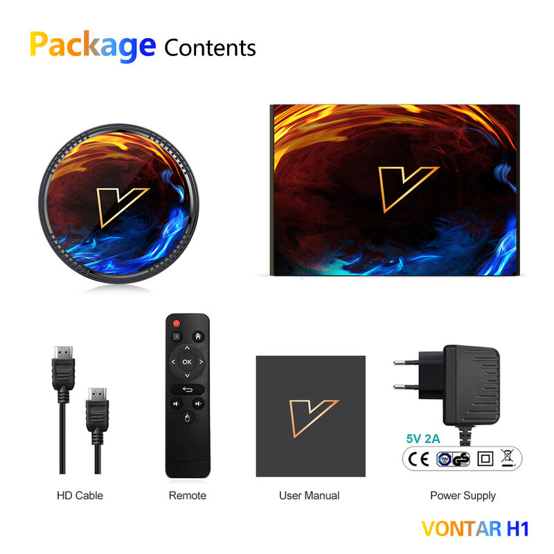 VONTAR-Dispositivo de TV inteligente H1, decodificador con Android 12, Allwinner H618, cuatro núcleos, A53 Cortex, compatible con vídeo 8K, BT, Wifi6, reproductor multimedia por voz de Google