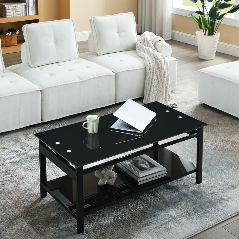 Lift and Lift Coffee Table with Hidden Dividers and d Lift Tempered Glass Top Dining Table for Living Room Reception Room, Black