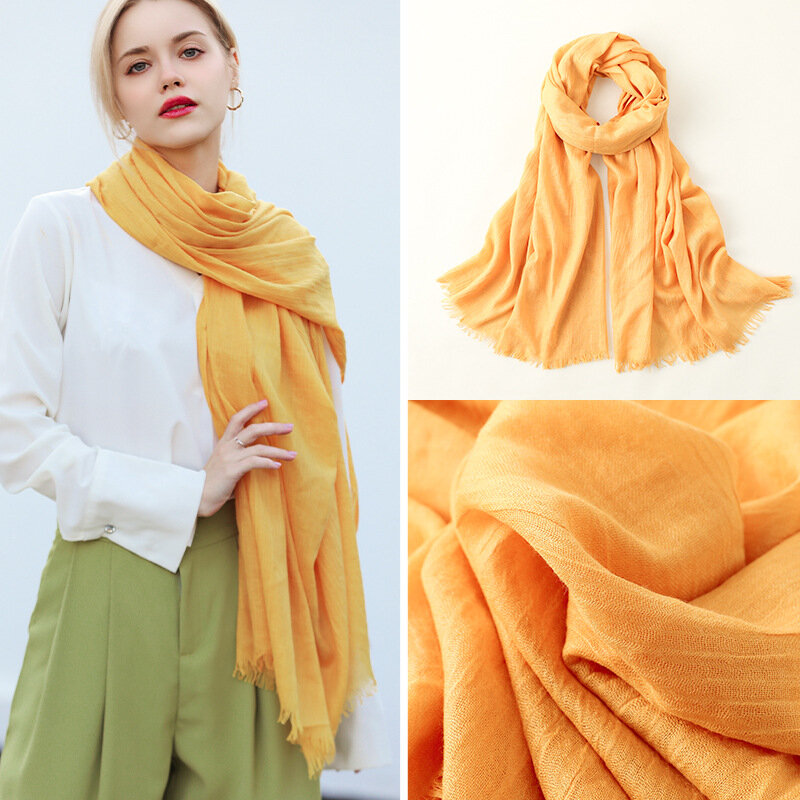 Bufanda de algodón y lino para mujer, chal grande con borlas, de Color liso, a la moda, para primavera, 2023