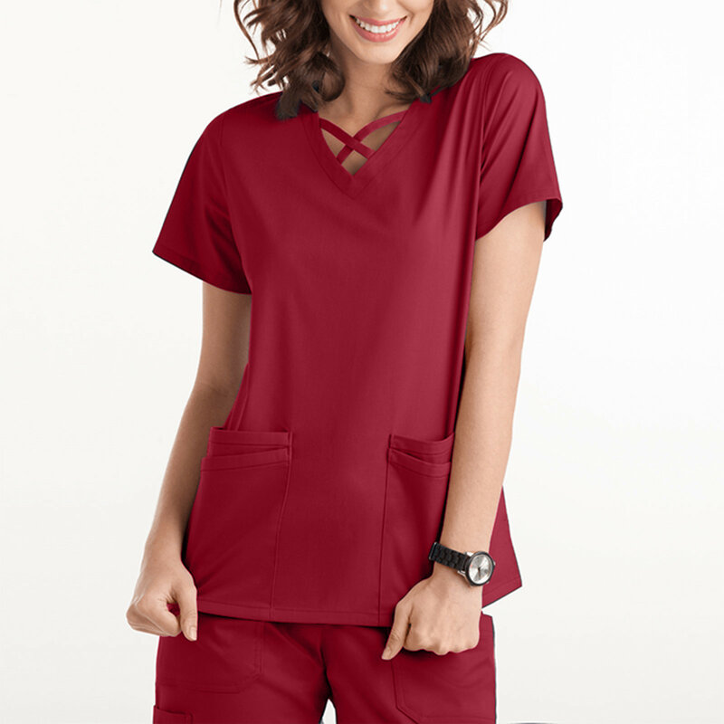 여성 간호사 유니폼 수술 스크럽 유니폼, 간호사 스크럽 탑 블라우스, 클리닉 보호자 보호 재킷, 간호 유니폼 셔츠