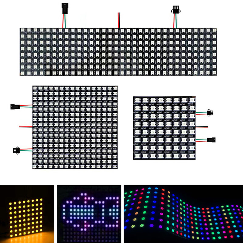 Tira de luces LED WS2812B, 8x8, 8x32, 16x16, matriz RGB, Digital, direccionable individualmente, Panel de pantalla, WS2812 IC, DC5V