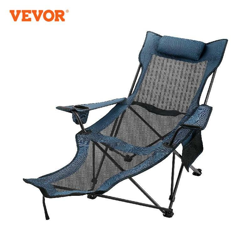 VEVOR Chaise de Camping Pliante Inclinable Pliable avec Repose-Pieds Chaise de Sieste de Plage Longue Porte-Gobelet pour Pêche