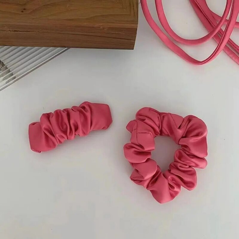Necklace Pink Headband Scrunchies Simple Hair Clip Rose Red Elastic Hair Band Hair Rope Silk Satin Hair Rope Ponytail Holder