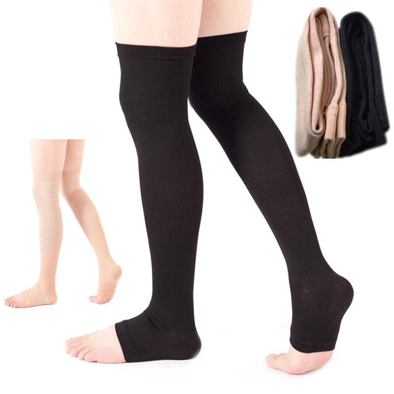 1 paio Open Toe calze a compressione mediche alte al ginocchio vene Varicose calza compressione Brace Wrap Shaping per donna uomo