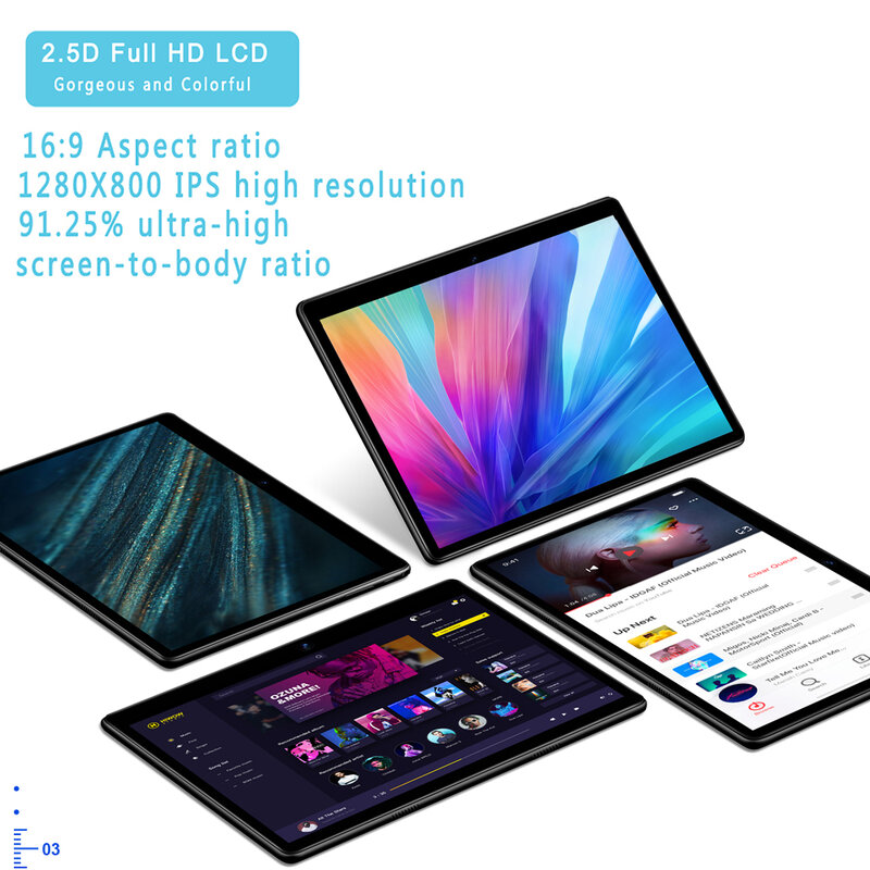 BDF-Tablette PC Android 9 avec écran en acier, Octa Core, 3G, 4G ature, appel téléphonique, Bluetooth, GPS, Wi-Fi, 2.5D, 4 Go, 64 Go, 10.1 pouces