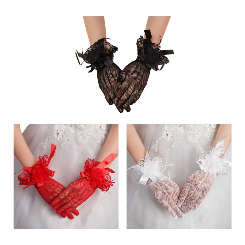 Wedding Gloves Flower Decor Bridal Gloves Short Lace Gloves for Brides