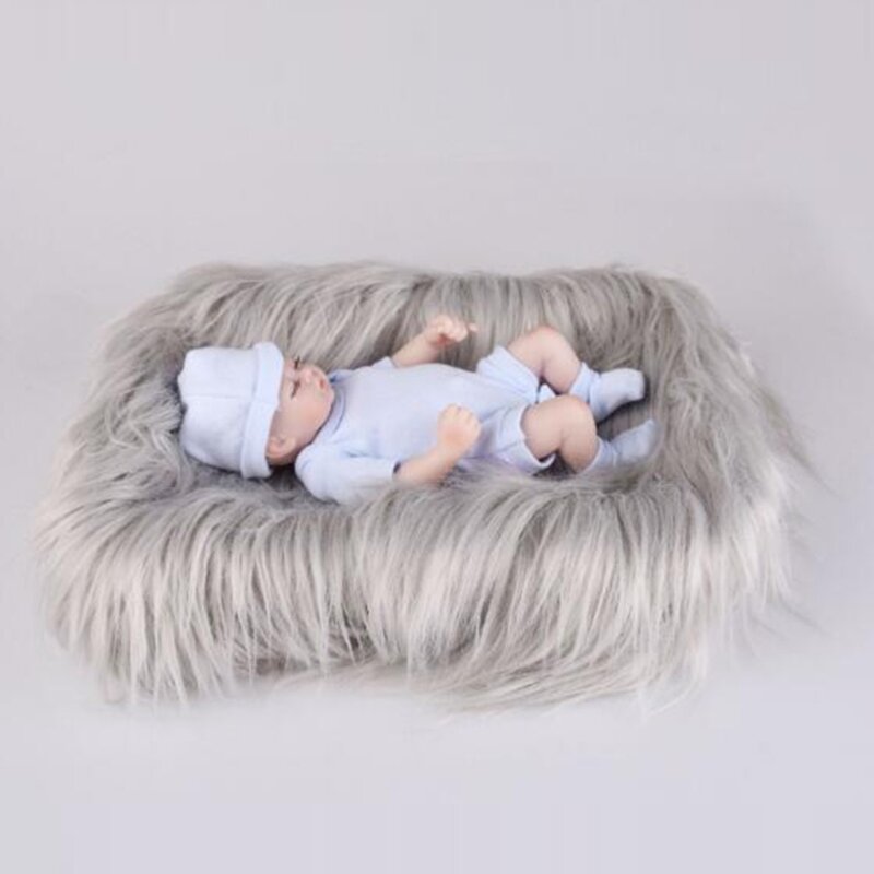 Manta de felpa para fotografía de bebé recién nacido, alfombra de piel falsa, accesorios de fondo, relleno de cesta, 60x50cm