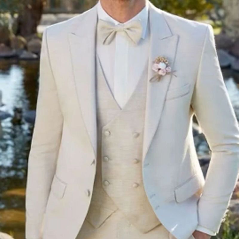 Элегантные свадебные костюмы для мужчин, облегающие смокинги с лацканами для жениха, комплект из 3 предметов, классический официальный мужской костюм, мужская одежда