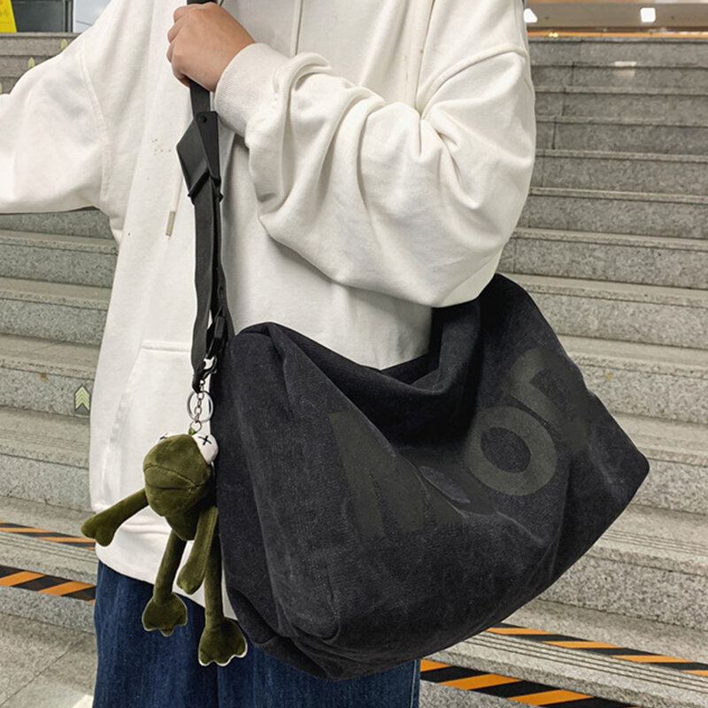 Tas selempang bahu kapasitas besar mode wanita tas kanvas desain INS tas persegi besar kualitas tinggi kasual untuk pria wanita