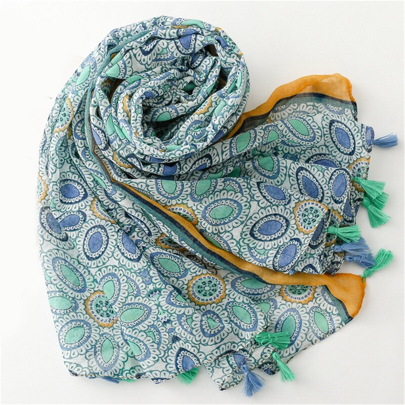 The Four Seasons New Bandanna Fashion Print telo mare caldo, foulard musulmano 180*85cm, scialli con nappe antivento in stile femminile