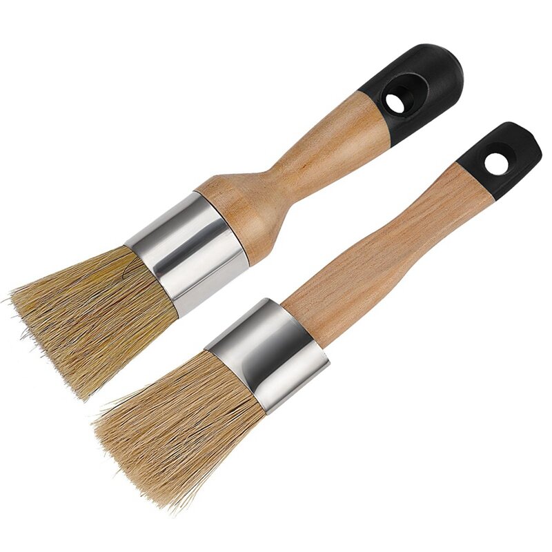 2 Pack Chalk Paint Brush, Chalk And Wax Paint Brush As Shown Chalk Paint Tool For Furniture Reusable Flat And Round