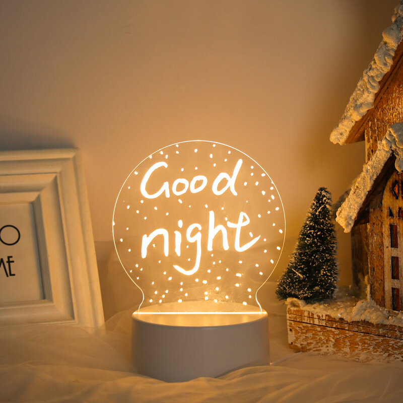 Uwaga tablica kreatywna USB LED lampka nocna tablica ogłoszeń lampki nocne z piórem Kid urodziny noworoczny prezent dekoracje ślubne lampka nocna