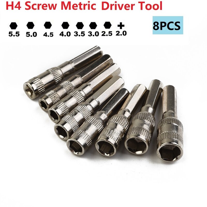 Hex SocketH4 Vis MeaccelerDriver Outil à main Foret PH2.0/M2.5-5.5mm Hex Shank Silver Tone Metal Hex Nut Socket Kit 8pcs