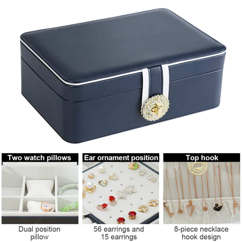 Boîte à bijoux double couche de grande capacité, étui de rangement pour bijoux de voyage, présentoir à bijoux haut de gamme, structure en cuir
