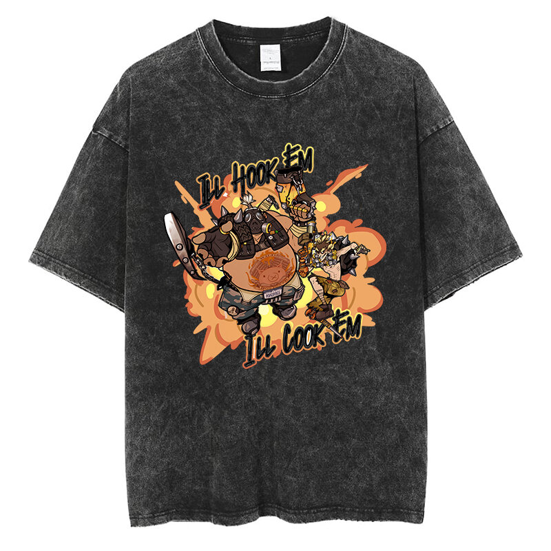 Overwatch T Shirt gambar kartun lucu Styl Roadhog Chris Parson Print T-shirt y2k Hip Hop Jalan Pria Wanita longgar ukuran besar Tee katun