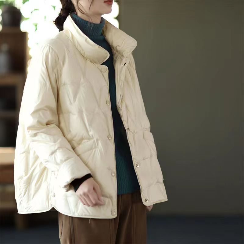 QAZIQILAND 2023 jesienno-zimowa damska jednorzędowa ciepła, krótka ocieplana kurtka żeńska kurtka z biała kurtka puchowa 90%