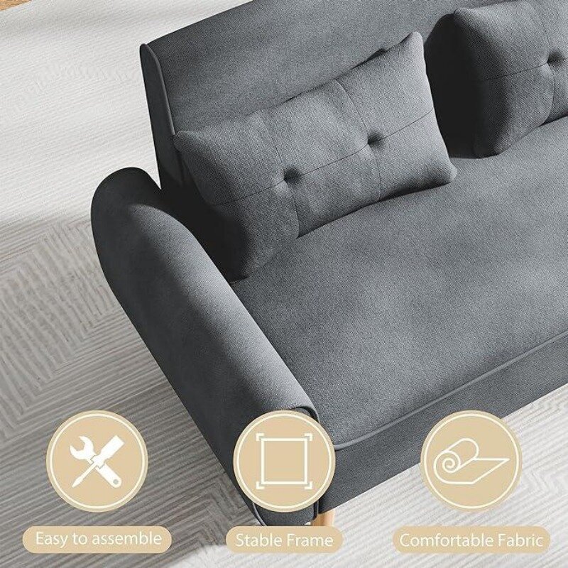 Small Loveseat Sofa Set for Living Room, Bedroom, Office, Small Spaces, Love Seat Couches Linen Fabric Modern Sofa with 2 Pills