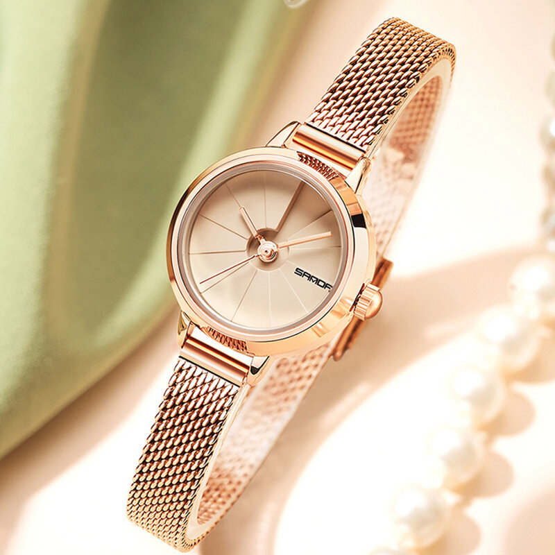 Pulseira de aço inoxidável relógios para mulheres, ouro rosa, mostrador criativo, senhoras relógios de pulso, alta qualidade, 2023