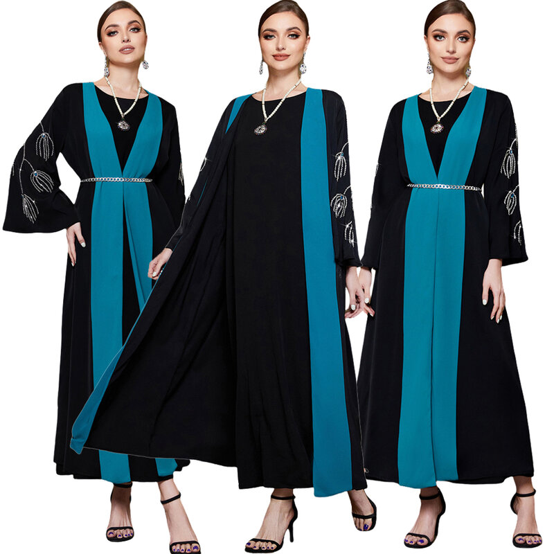 Abaya-Cardigan long et ouvert pour femmes musulmanes, kimono de Turquie, robe arabe de fête de l'Aïd, Jalabiya marocain islamique